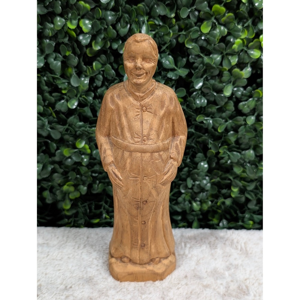 Vintage 1962 Hand Carved Wood Monk‎ Figurine Costa Rica Folk Art Sculpture